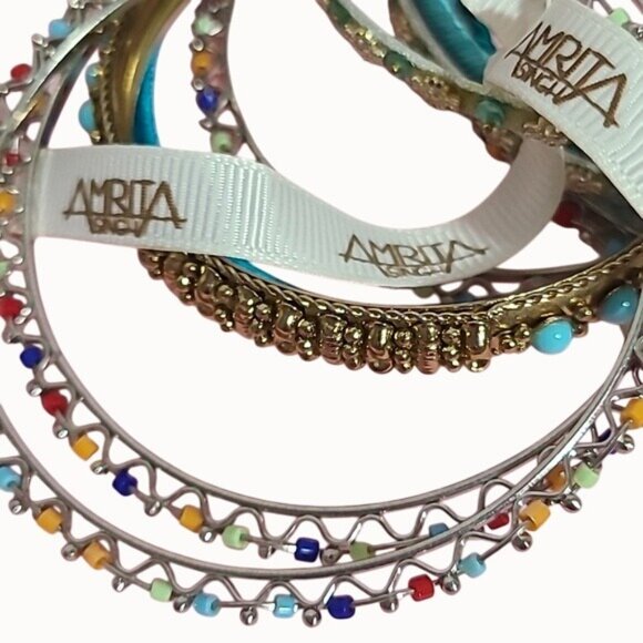 Amrita Singh Loose Bangle Bangle Turquoise Colored Beaded Set of Ten 8.25" - Picture 4 of 7